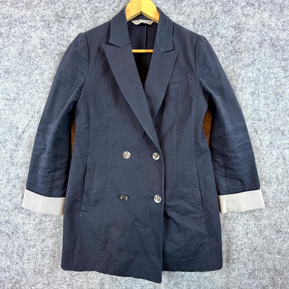Anne Klein New York Blazer Womens Navy Blue Double Breasted Preppy Nautical 90s